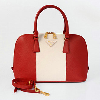 2014 Prada Saffiano Calf Leather Two Handle Bag BL0837 red&white - Click Image to Close